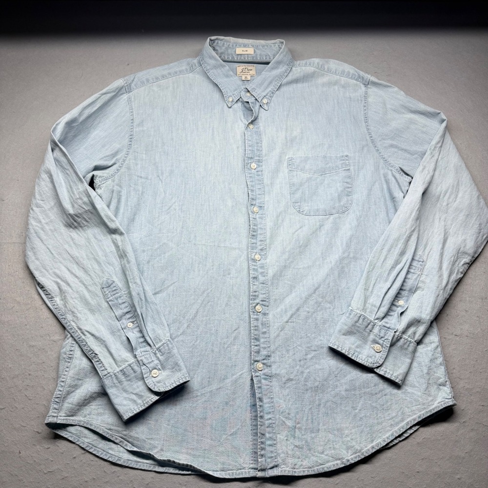 J.Crew Shirt Mens XL Light Blue Organic Cotton Slim Fit Chambray ButtonDown